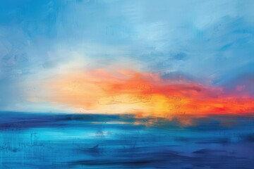 Obraz premium Colorful dawn horizon: modern coastal backdrop featuring azure sky and ocean