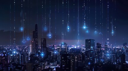 Futuristic Cityscape with Digital Connections