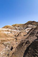 Badlands near Drumheller, Dinosaur capital of the world. Land of hoodoos, multi-hued canyons and land formations sculptured by water and wind