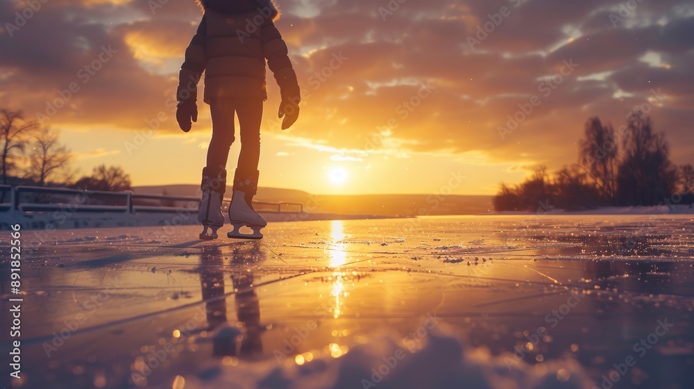 Sticker Child Ice Skating at Sunset