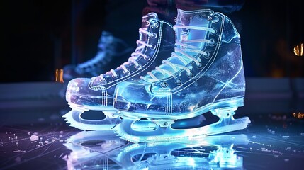Futuristic Glowing Ice Skates on Rink