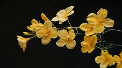 Yellow Petal Flowers Against Black Background