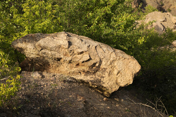 Rocks at the quarry lake shore