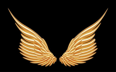 3d realistic detailed golden angel wings. Stock vector illustration on black isolated background.
