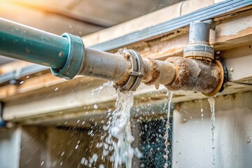 Damaged plastic pipe in a home setting with jet