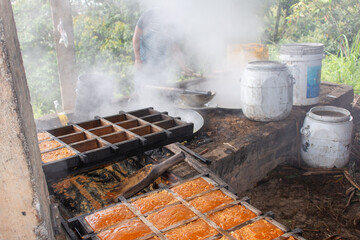 brown sugar cane blocks (panela) traditional kitchen 