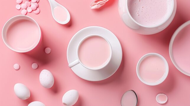 Elegant pastel pink table setting with drinks