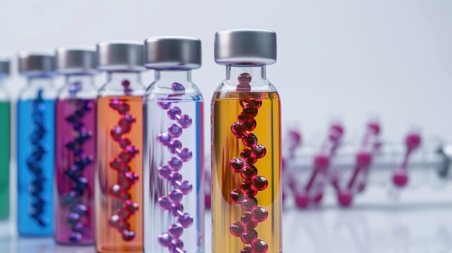 Immunization concept with DNA mRNA vials on white background