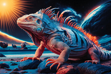 Fototapeta premium Majestic Iguana in Surreal Landscape