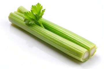 Single celery stick on clean white background