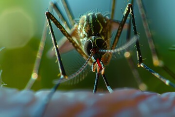 mosquito biting, with its proboscis inserted into the skin