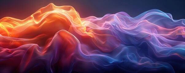 Obraz premium Abstract Digital Art Background of Flowing Fabrics in Dark Blue and Purple with Orange Glow, Intricate Details, Fantasy Style 