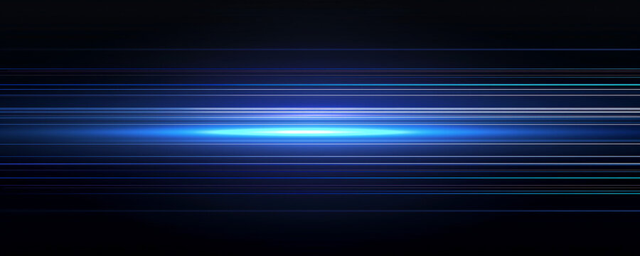 Abstract background with blue gradient light streaks on black, glowing blurred motion effect, glowing horizontal lines.