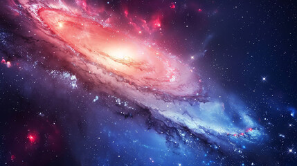 Fototapeta premium A galaxy background with a radiant explosion of blues and reds illuminating the cosmos. This celestial scene captures the infinite beauty and mystery of the universe.