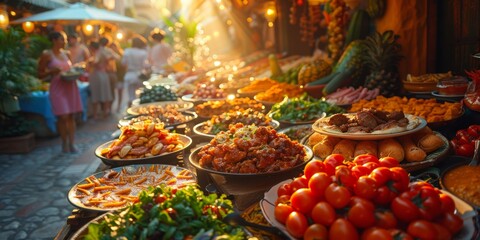 Community enjoying food festival for National Food Festival Day, August 9th, diverse cuisines