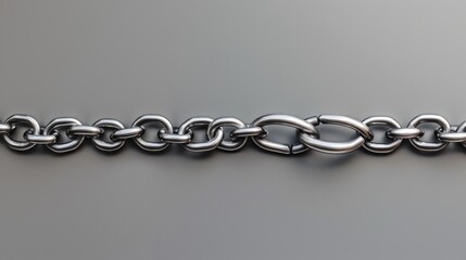 Fototapeta premium Silver metal chain on gray background viewed from top