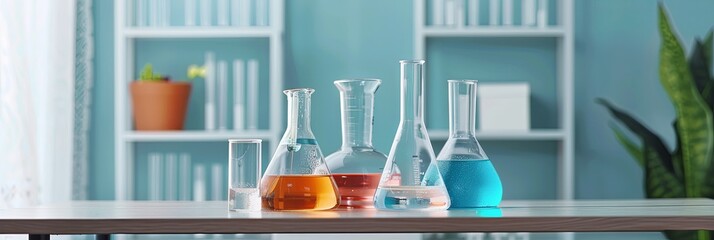 Laboratory Glassware With Samples on Table in a Modern Lab