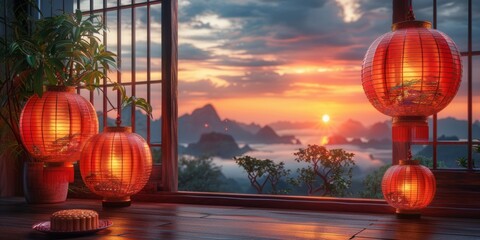 Mid-Autumn Festival mooncakes with lanterns, September 21st