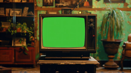 Vintage TV with a green screen to display images, bringing back the retro vibes.