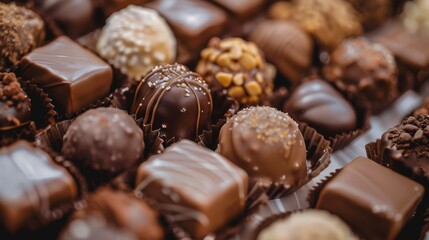 Assortment of gourmet chocolates in close-up view