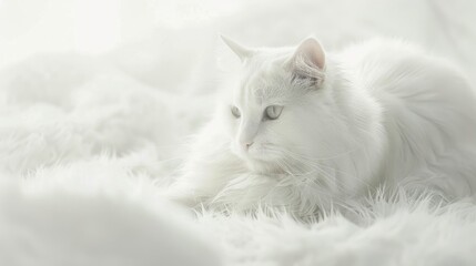 White feline on white backdrop
