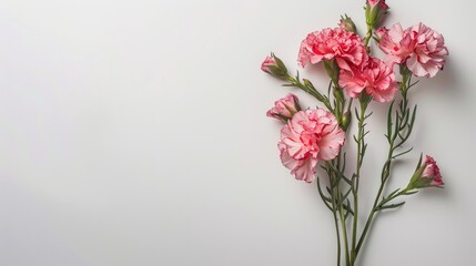 Obraz premium Valentine s Day card with pink carnations on a white backdrop