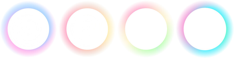 Set of gradient with blur glowing frames . Collection of futuristic glowing, neon colored with aura round frames for web design . Vector Illustration.