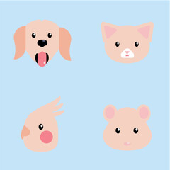 Fototapeta premium Cute vector pets, dog cat hamster bird, pastel color