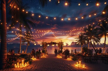 Beach Wedding Reception at Sunset