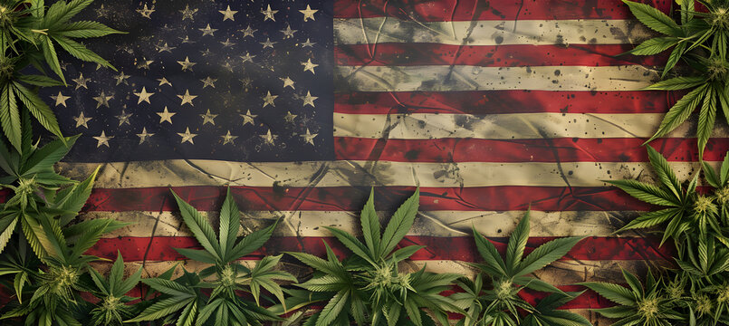 American flag with marijuana