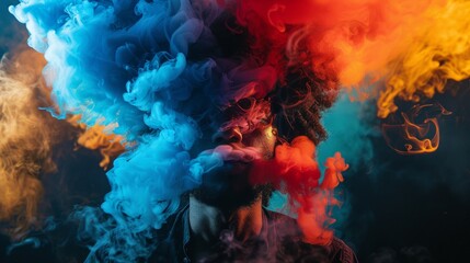 Portrait with colorful smoke in background