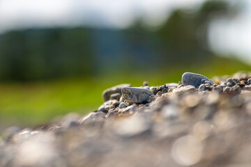Round brounded rocks on a beach.
