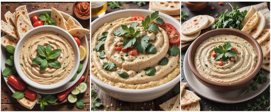 Baba ganush - hummus from eggplant with seasoning, parsley. Eastern cuisine.