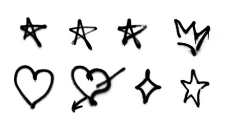 Spray painted hearts and stars. Graffiti symbols.