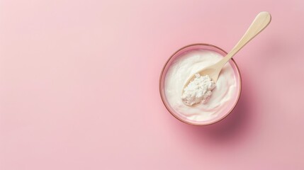 Close up of collagen on pink background Natural supplement for skin and bones with extra protein Flatlay top view with space for text