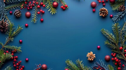Christmas Decorations on Blue Background