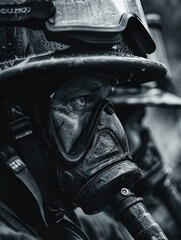 Fototapeta premium Fireman with Gas Mask