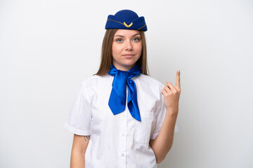Airplane Lithuanian woman stewardess isolated on white background pointing with the index finger a great idea