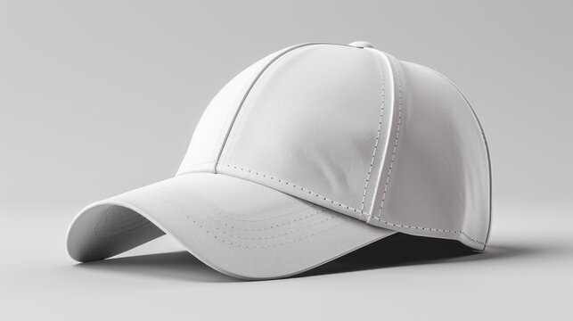 blank white baseball cap lies on a gray surface, ready to be customized with a logo or design.