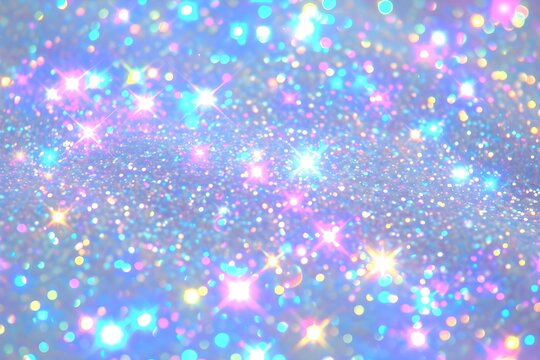 Shining glitter lights. Shimmer hologram pastel crystal texture. Unicorn or mermaid color. Retro disco concept. Rainbow holographic abstract background for design banner, poster, wallpaper