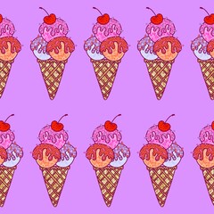Cartoon candy seamless ice cream pattern for wrapping paper and fabric