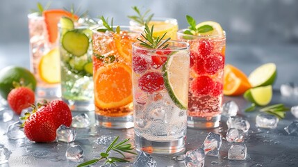 Fototapeta premium Hard Seltzers Alcoholic sparkling water with flavors, offering a low-calorie alternative to traditional alcoholic drinks