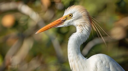 Fototapeta premium Elegant Cattle Egret observes Pecan Island wetlands in Louisiana