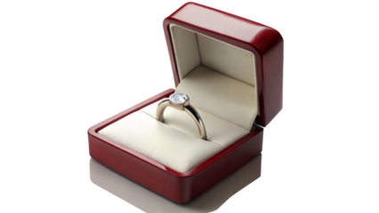 Wedding Ring in Red Box on Transparent Background