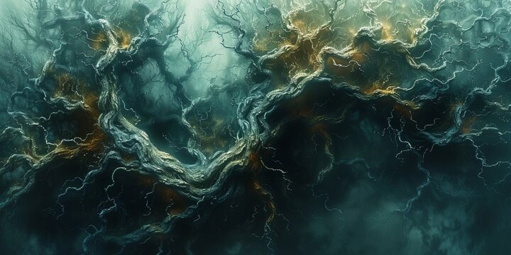 Twisted and gnarled branches are transformed into a captivating abstract form