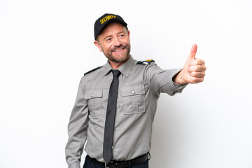 Middle age security man isolated on white background giving a thumbs up gesture