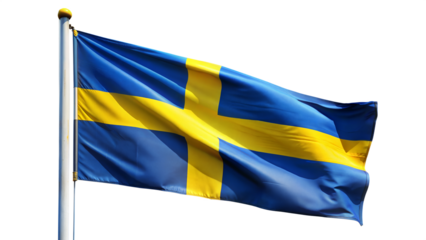 Swedish Flag on Flagpole on Transparent Background