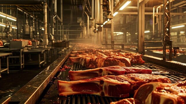 Raw meat processing in a factory, highlighting the streamlined production and careful handling to ensure quality and efficiency in every step. 🥩🏭🔧