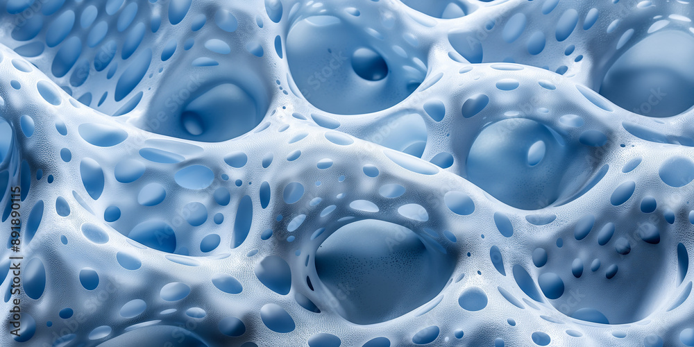 Poster abstract blue structure with holes forming an organic pattern