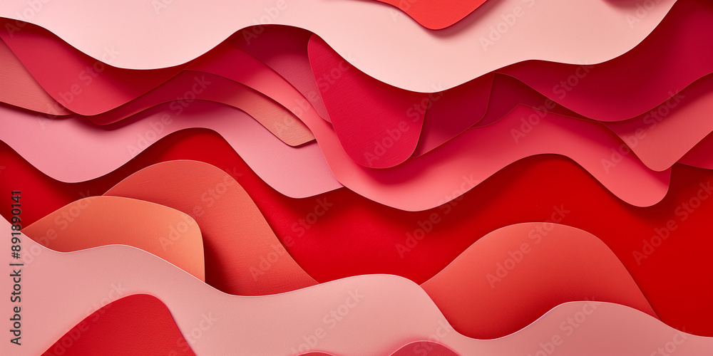 Aufkleber abstract background forming wavy shapes with shadows in red and pink tones